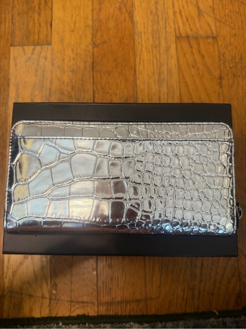 Michael Kors Hudson Metallic Crocodile Embossed Leather Zip-Around Wallet - Picture 2 of 14